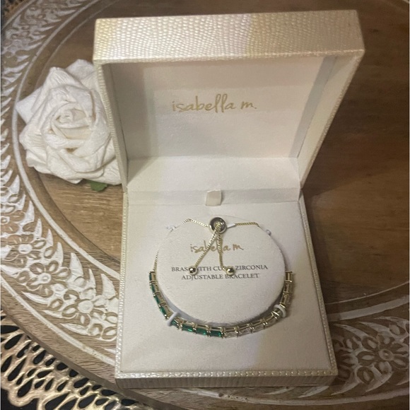 Gold tone brass cubic zirconia and emerald slider bracelet - Picture 4 of 6